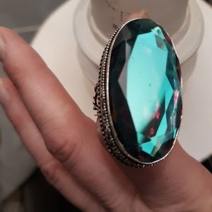 New Stunning Rainbow Mystic Topaz 925 Silver Statement Ring.